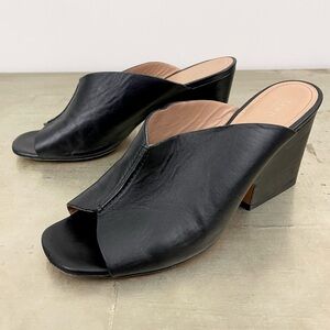 Lewit Amalia Black Leather Open Toe Mule Heels